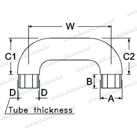 Dimensão: Conector de Canto em U de Escada Interna de Tubo Quadrado de Aço Inoxidável