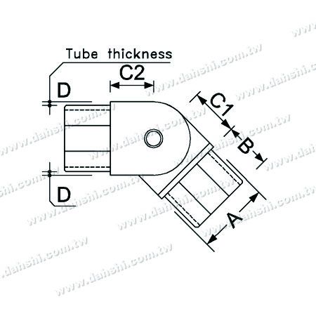 Dimensione: Gomito interno regolabile ad angolo per tubo quadrato in acciaio inossidabile