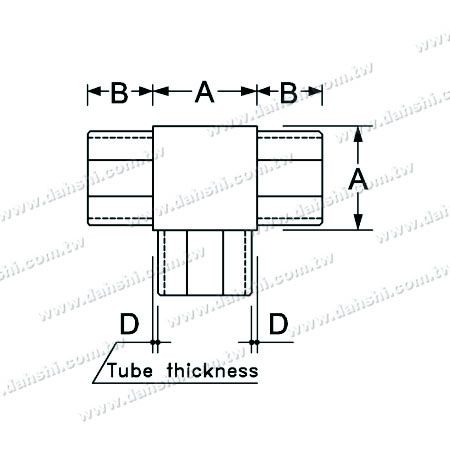 Dimenzija: Notranji T konektor iz nerjavečega jekla kvadratne cevi