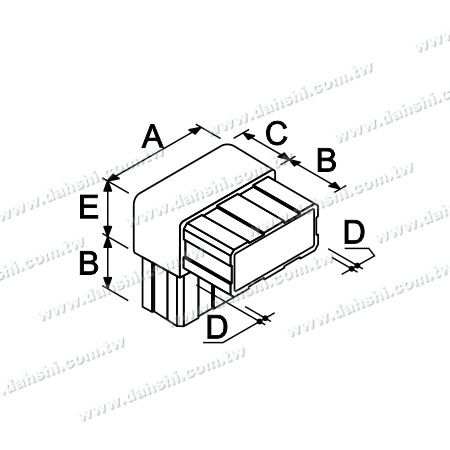 Dimension：Stainless Steel Rectangle Tube Internal 90degree Connector