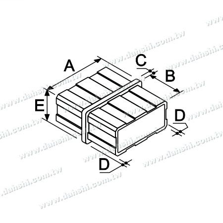 Dimensión: Conector de línea interno de acero inoxidable para tubo rectangular