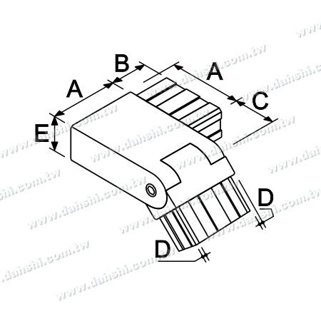 Dimenzija: Notranji kotni povezovalnik pravokotne cevi iz nerjavečega jekla s kvadratnim vogalom, nastavljiv na levi strani