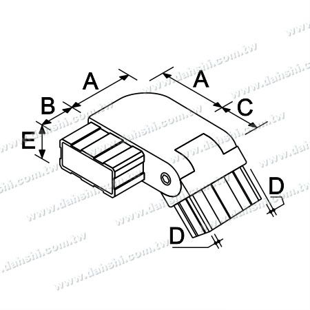Dimenzija: Notranji povezovalnik iz nerjavečega jekla pravokotnega cevnega profila za zaobljeni vogal stopnišča - kot je mogoče prilagoditi, desno