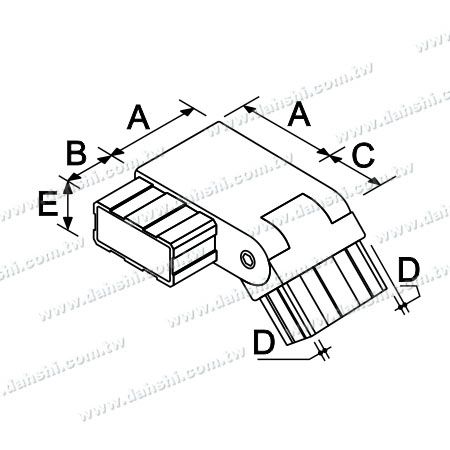 Dimensión: Conector de esquina cuadrada de escalera interna de tubo rectangular de acero inoxidable - Ángulo ajustable a la derecha