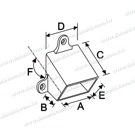 Dimension：Angle fixe d'extrémité de main courante en acier inoxydable pour tube rectangulaire - 122-132 degrés