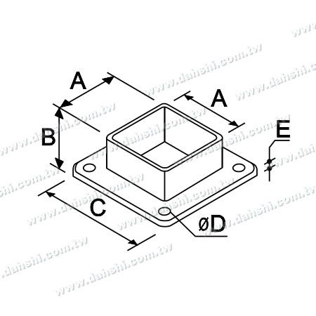 Dimension : Base de poteau carré en acier inoxydable - Vis exposée