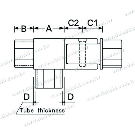 Dimensión: Conector de esquina de escalera interna de tubo cuadrado de acero inoxidable de 3 vías, ángulo ajustable