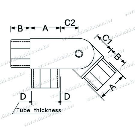 Kích thước: Kết nối góc cầu thang nội bằng ống vuông thép không gỉ 3 chiều, góc có thể điều chỉnh