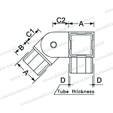 Dimension: Connecteur d'angle de coin d'escalier interne en tube carré en acier inoxydable à 3 voies, angle réglable vers la gauche