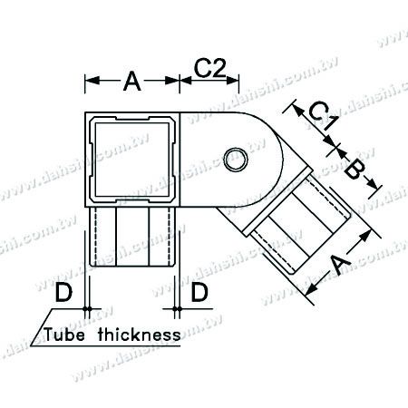 Dimensión: Conector de esquina de escalera interna de tubo cuadrado de acero inoxidable de 3 salidas ajustable en ángulo recto a la derecha