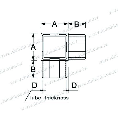 Dimenzija: Notranji 90-stopinjski konektor iz nerjavečega jekla kvadratne cevi s 3 izhodi