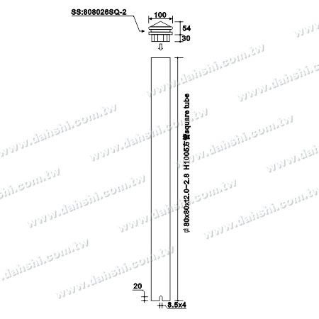 尺寸圖:不銹鋼方管大柱