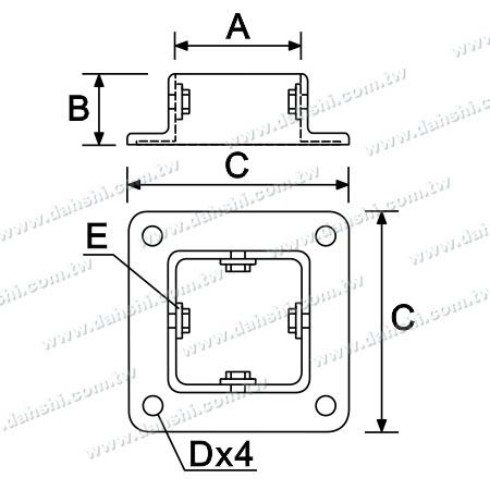 Dimension：Stainless Steel Square Post Base - Screw Expose