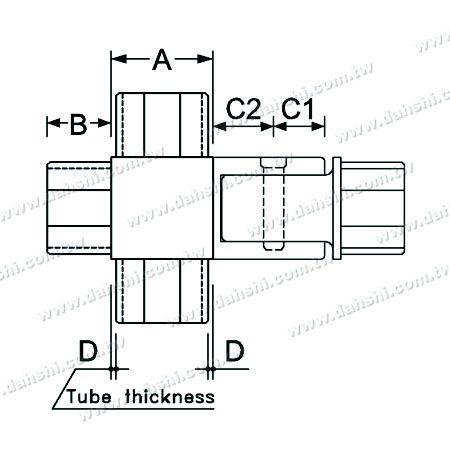 Dimension: Connecteur d'angle réglable en sortie 4 voies interne de tube carré en acier inoxydable