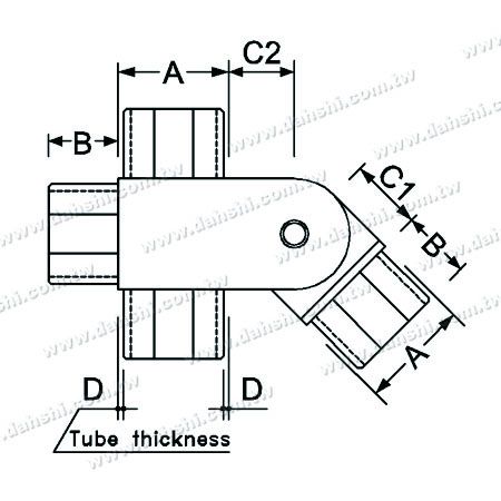 ابعاد: اتصال کننده چهار طرفه خروجی داخلی لوله مربعی استیل ضد زنگ با زاویه تنظیم شده