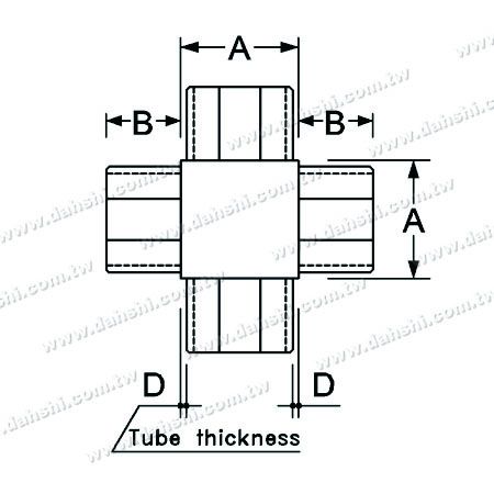 Connecteur interne en tube carré en acier inoxydable à 4 voies