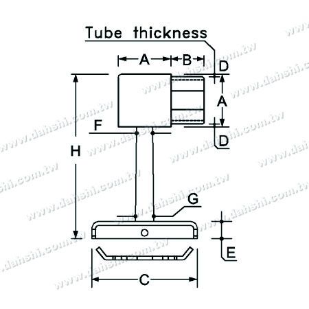 Dimension：Screw Invisible Bracket - Balcony or Interior Decoration Balustrade Square Tube Handrail Two Side Wall Bracket