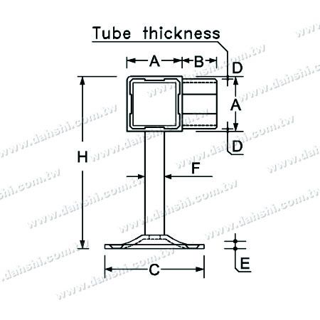 Dimension : Support apparent à vis - Balustrade de balcon ou de décoration intérieure, connecteur d'angle de main courante en tube carré