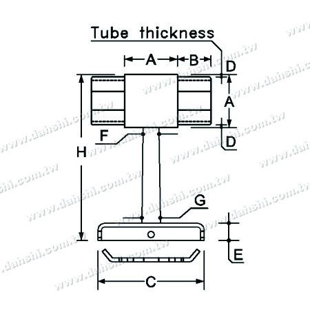 Dimension : Support invisible à vis - Balustrade de balcon ou de décoration intérieure, connecteur de main courante en tube carré - Angle de 180°
