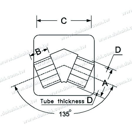 Dimension：Screw Invisible Bracket - Balcony or Interior Decoration Balustrade Square Tube Handrail 135° Connect Bracket