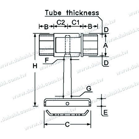 Dimension : Support invisible à vis - Balustrade de balcon ou de décoration intérieure, connecteur de main courante en tube carré - Angle réglable