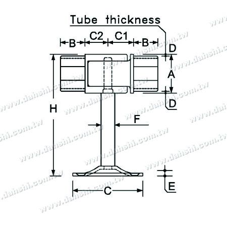 Dimension : Support apparent à vis - Balustrade de balcon ou de décoration intérieure, connecteur de main courante en tube carré - Angle réglable