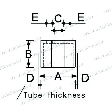 Dimensão: Conector de Corrimão de Tubo Quadrado em Aço Inoxidável para Encaixe Externo
