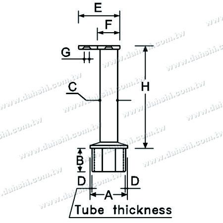 Dimension：Stainless Steel Square Tube Handrail Perpendicular Post 90deg Support Connector