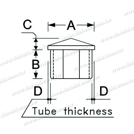 Dimensión: Tapón superior en forma de punta para tubo cuadrado de acero inoxidable