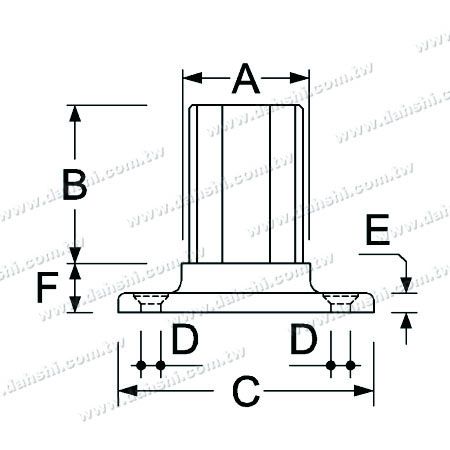 Dimension: Base interne d'insertion pour main courante en tube carré en acier inoxydable