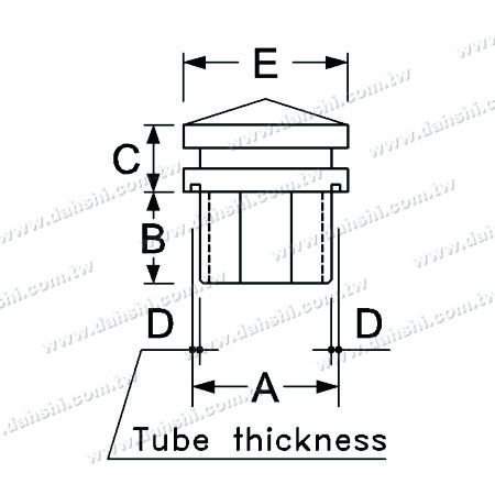 寸法：ステンレススチールの四角いチューブの尖ったエンドキャップワイド出口-2層