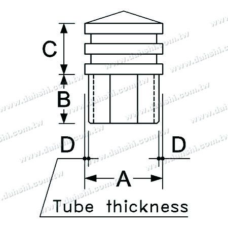 Dimensión: Tapón de extremo superior en espiral de acero inoxidable con forma de tubo cuadrado - 3 capas