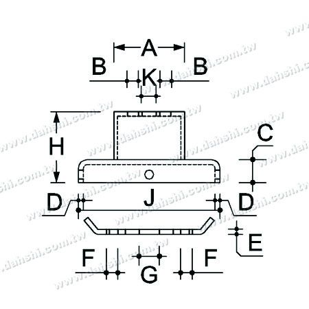 ابعاد: پشتیبان دستگیره لوله مربع فلزی استیل - میانی - پیچ پنهان