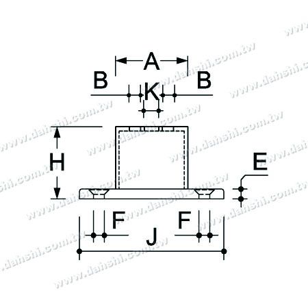 Dimension: Support central de main courante en tube carré en acier inoxydable - vis exposée