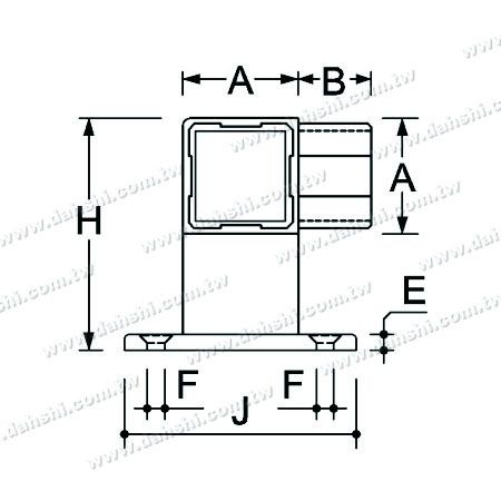 尺寸图：不锈钢方管扶手转角用底盘固定座- 螺钉外露式