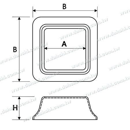Dimensione: Base quadrata in acciaio inossidabile per montante