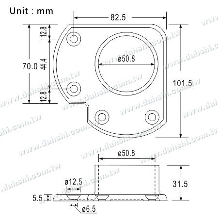不銹鋼90度轉角底座尺寸圖